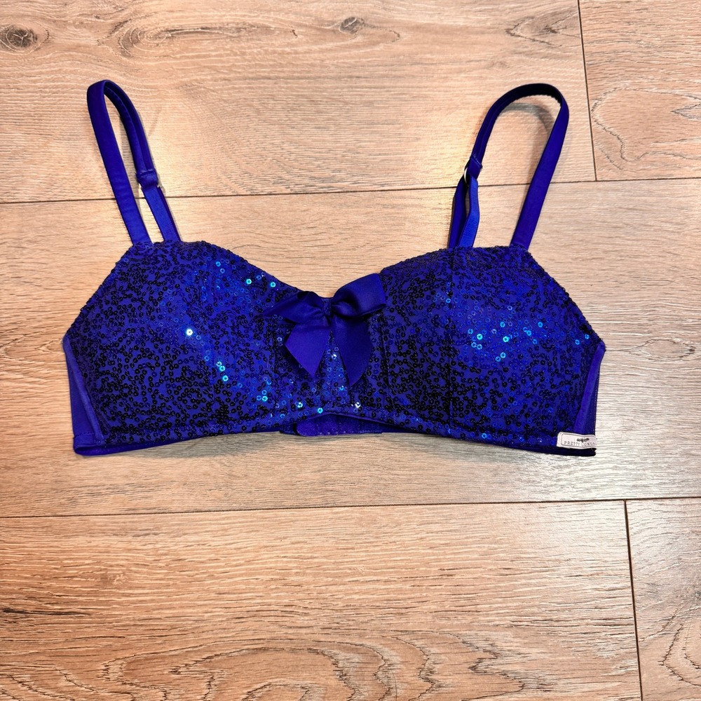 Aerie Pretty‎ Luxury Blue Medium M Sequin Bra Bow Accent Adjustable Straps